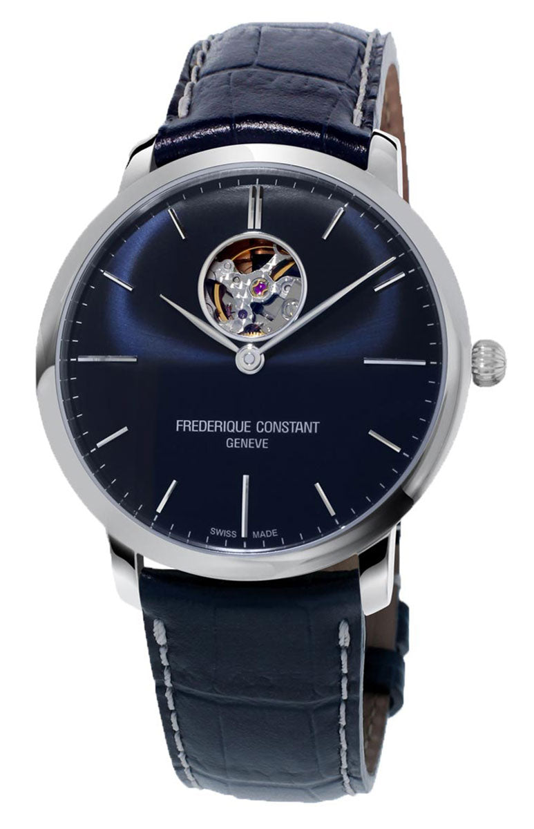 update alt-text with template Watches - Mens-Frederique Constant-FC-312N4S6-35 - 40 mm, 40 - 45 mm, blue, Frederique Constant, leather, mens, menswatches, open heart, round, Slimline, stainless steel case, swiss automatic, watches-Watches & Beyond