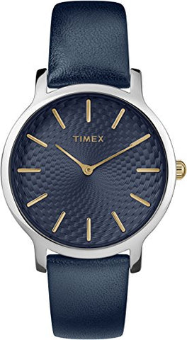 Watches - Mens-Timex-TW2R36300-25 - 30 mm, blue, leather, Mother's Day, quartz, round, Skyline, stainless steel case, Timex, unisex, unisexwatches, watches-Watches & Beyond