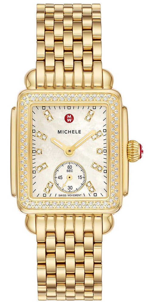 update alt-text with template Watches - Womens-Michele-MWW06V000124-25 - 30 mm, 30 - 35 mm, Deco, diamonds / gems, Michele, mother-of-pearl, new arrivals, rectangle, rpSKU_MWW03M000141, rpSKU_MWW06V000001, rpSKU_MWW06V000023, rpSKU_MWW06V000042, rpSKU_MWW06V000123, seconds sub-dial, swiss quartz, watches, white, womens, womenswatches, yellow gold plated, yellow gold plated band-Watches & Beyond