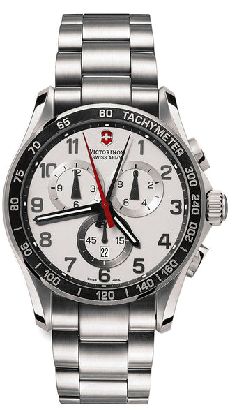 Watches - Mens-Victorinox Swiss Army-241213-12-hour display, 40 - 45 mm, 45 - 50 mm, chrono classic, Classic Chrono, date, mens, menswatches, round, seconds sub-dial, silver-tone, stainless steel band, stainless steel case, swiss quartz, tachymeter, Victorinox Swiss Army, watches-Watches & Beyond