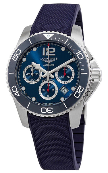 update alt-text with template Watches - Mens-Longines-L38834969-12-hour display, 40 - 45 mm, blue, chronograph, date, divers, HydroConquest, Longines, mens, menswatches, new arrivals, round, rpSKU_L37834766, rpSKU_L37834769, rpSKU_L38834566, rpSKU_L38834569, rpSKU_L38834766, rubber, seconds sub-dial, stainless steel case, swiss automatic, uni-directional rotating bezel, watches-Watches & Beyond