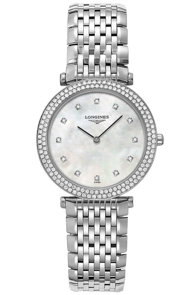 update alt-text with template Watches - Womens-Longines-L45150876-30 - 35 mm, diamonds / gems, La Grande Classique, Longines, Mother's Day, mother-of-pearl, round, stainless steel band, stainless steel case, swiss quartz, white, womens, womenswatches-Watches & Beyond