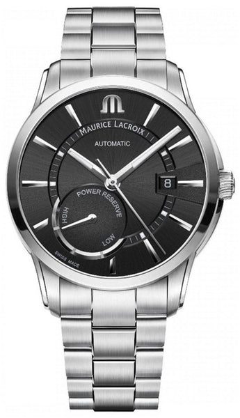 Watches - Mens-Maurice Lacroix-PT6368-SS002-330-1-35 - 40 mm, 40 - 45 mm, black, date, Maurice Lacroix, mens, menswatches, Pontos, power reserve indicator, round, stainless steel band, stainless steel case, swiss automatic, watches-Watches & Beyond