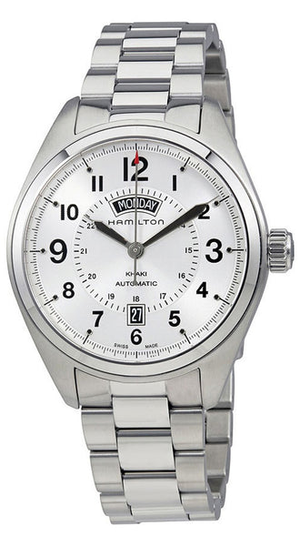 Watches - Mens-Hamilton-H70505153-40 - 45 mm, date, day, Hamilton, Khaki Field, mens, menswatches, round, silver-tone, stainless steel band, stainless steel case, swiss automatic, watches-Watches & Beyond