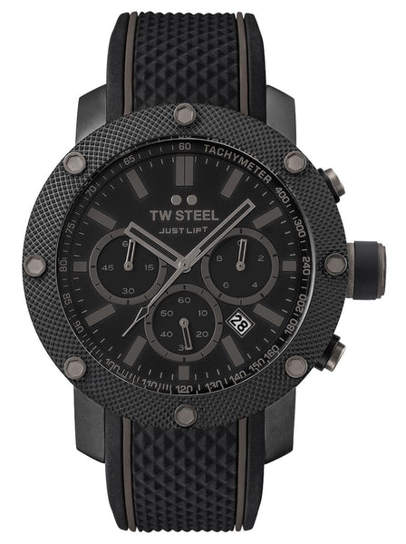 Watches - Mens-TW Steel-TS13-45 - 50 mm, black, black pvd case, chronograph, date, Grandeur Tech, mens, menswatches, new arrivals, quartz, round, seconds sub-dial, silicone band, special / limited edition, tachymeter, TW Steel, watches-Watches & Beyond