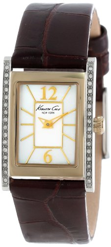 update alt-text with template Watches - Womens-Kenneth Cole-10008191-20 - 25 mm, crystals, Kenneth Cole, leather, quartz, rectangle, watches, white, womens, womenswatches, yellow gold plated-Watches & Beyond