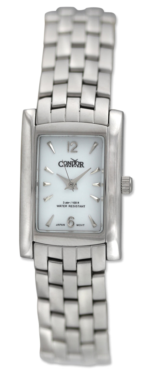 Watches - Womens-Condor-CWS111-20 - 25 mm, Condor, quartz, rectangle, stainless steel band, stainless steel case, watches, white, womens, womenswatches-Watches & Beyond