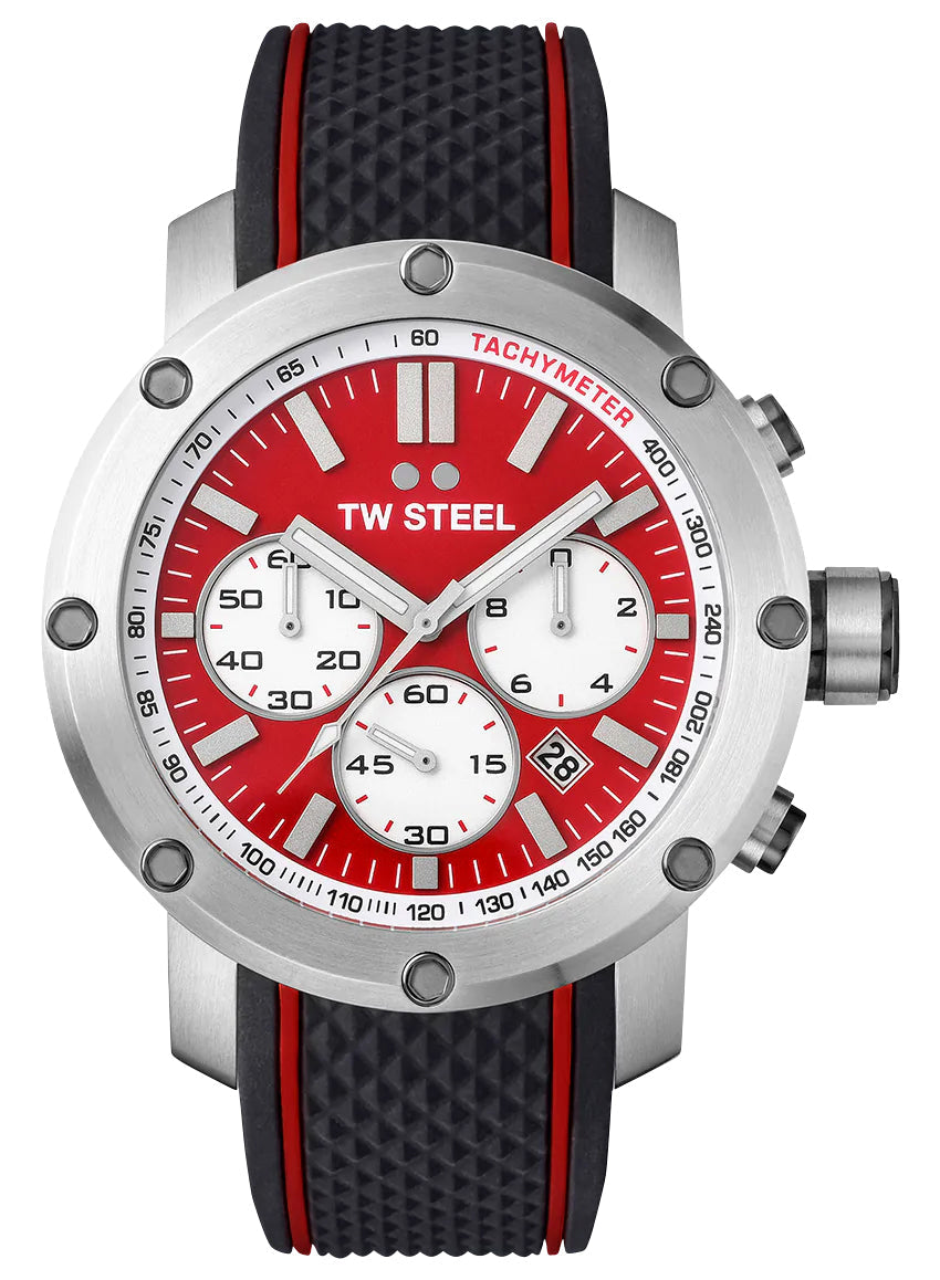 update alt-text with template Watches - Mens-TW Steel-TS1-45 - 50 mm, chronograph, date, Grandeur Tech, mens, menswatches, new arrivals, quartz, red, round, rpSKU_TS10, rpSKU_TS2, rpSKU_TS3, rpSKU_TS4, rpSKU_TS5, seconds sub-dial, silicone band, stainless steel case, tachymeter, TW Steel, watches-Watches & Beyond