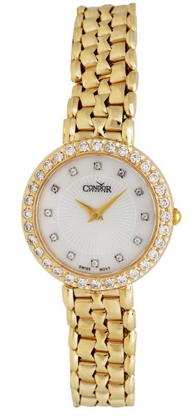 Watches - Womens-Condor-C27HCDMOP-25 - 30 mm, Condor, diamonds, Mother's Day, mother-of-pearl, round, swiss quartz, watches, white, womens, womenswatches, yellow gold band, yellow gold case-Watches & Beyond