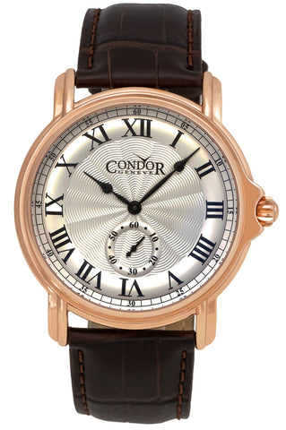 Watches - Mens-Condor-C225R-45 - 50 mm, Condor, leather, mens, menswatches, rose gold plated, round, seconds sub-dial, silver-tone, swiss quartz, watches-Watches & Beyond