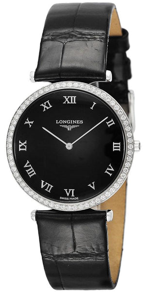 Watches - Womens-Longines-L47410512-30 - 35 mm, black, diamonds / gems, La Grande Classique, leather, Longines, new arrivals, round, stainless steel case, swiss quartz, watches, womens, womenswatches-Watches & Beyond