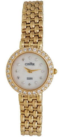 Watches - Womens-Condor-C28DPMOP-20 - 25 mm, 25 - 30 mm, Condor, diamonds, Mother's Day, mother-of-pearl, round, watches, white, womens, womenswatches, yellow gold band, yellow gold case-Watches & Beyond