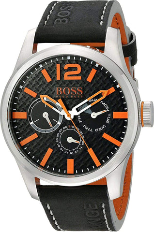 Watches - Mens-Hugo Boss-1513228-45 - 50 mm, black, date, day, Hugo Boss, leather, mens, menswatches, orange, Orange Paris, round, stainless steel case, swiss quartz, watches-Watches & Beyond