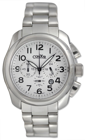 Watches - Mens-Condor-CWS109-45 - 50 mm, chronograph, Condor, date, mens, menswatches, quartz, round, stainless steel band, stainless steel case, watches, white-Watches & Beyond