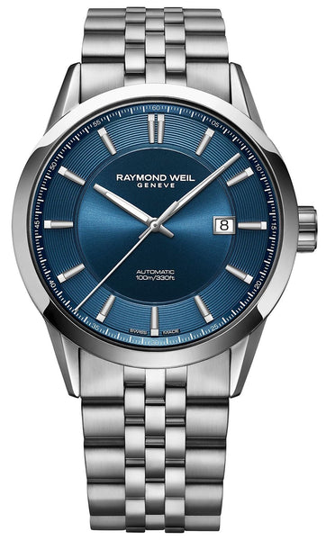 Watches - Mens-Raymond Weil-2731-ST-50001-40 - 45 mm, blue, date, Freelancer, mens, menswatches, new arrivals, Raymond Weil, round, stainless steel band, stainless steel case, swiss automatic, watches-Watches & Beyond